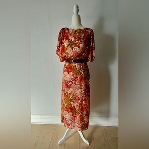 Dress Forum Tea-Dyed Pink Floral Midi Dress